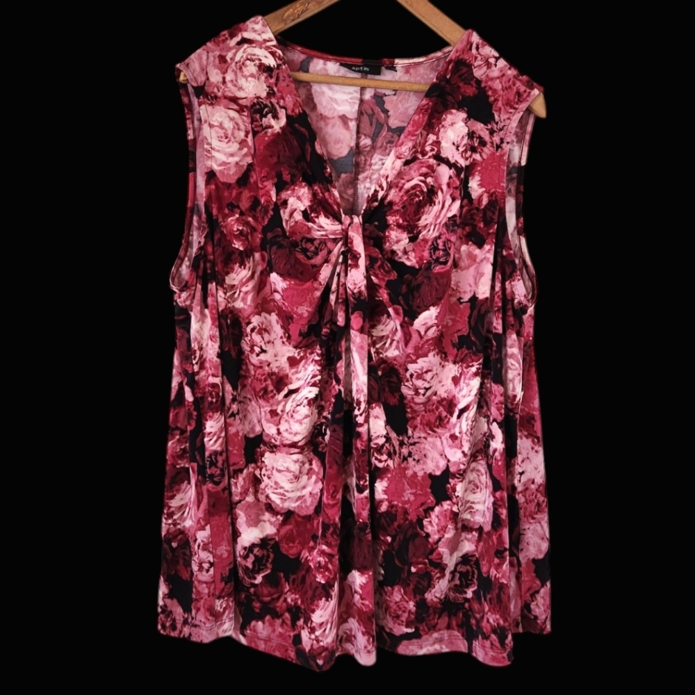 Apt. 9 Top Y2K Babydoll Stretch Rose Dark Floral Whimsigoth Blouse Sz 1X Blouse